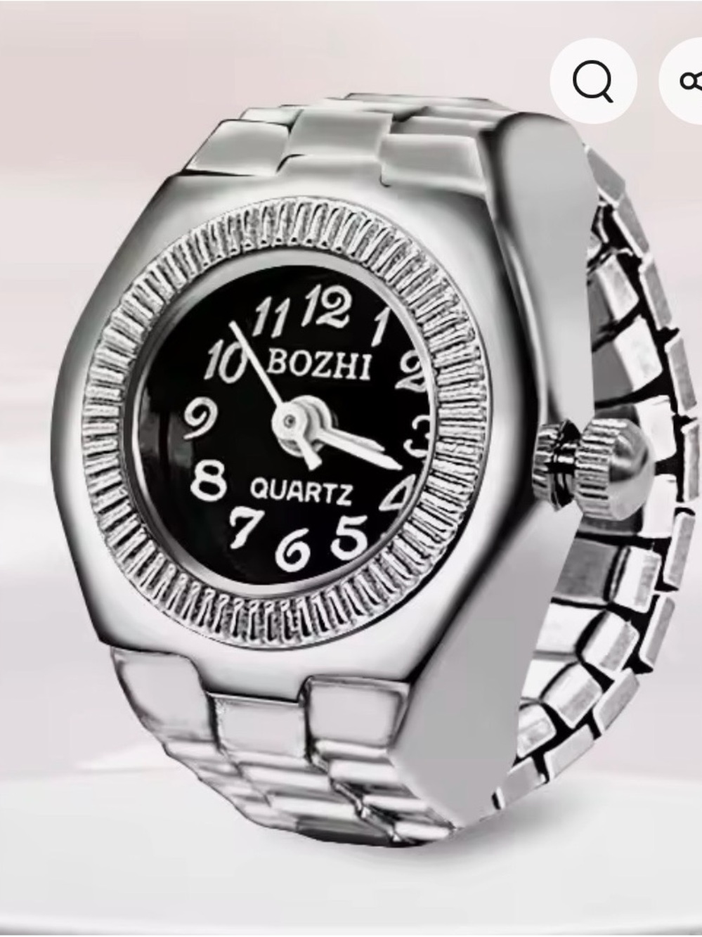 Available Soon, Silver Tone Women's Ring Watch - Black Dial